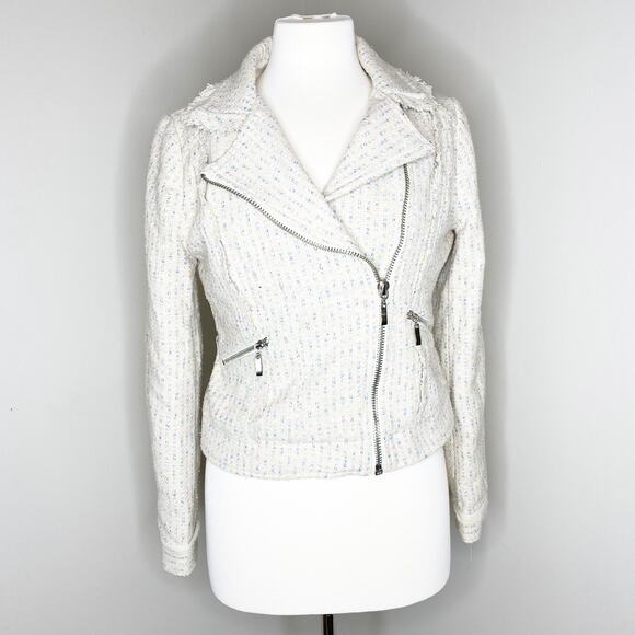 Potter’s Pot Cream Multicolor Tweed Moto Jacket Medium - Picture 1 of 8